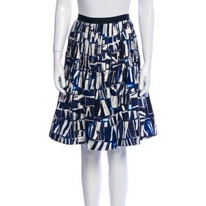 Vintage Oscar de la Renta Blue / White / Black Print Silk Pleat Details Skirt